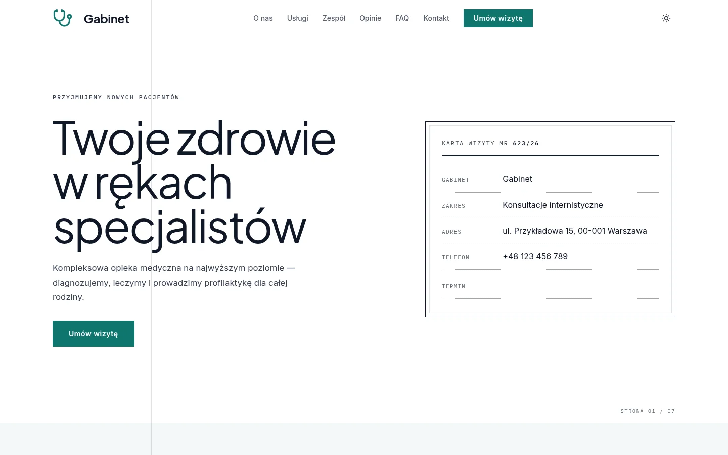 Szablon Gabinet Lekarski — podgląd strony