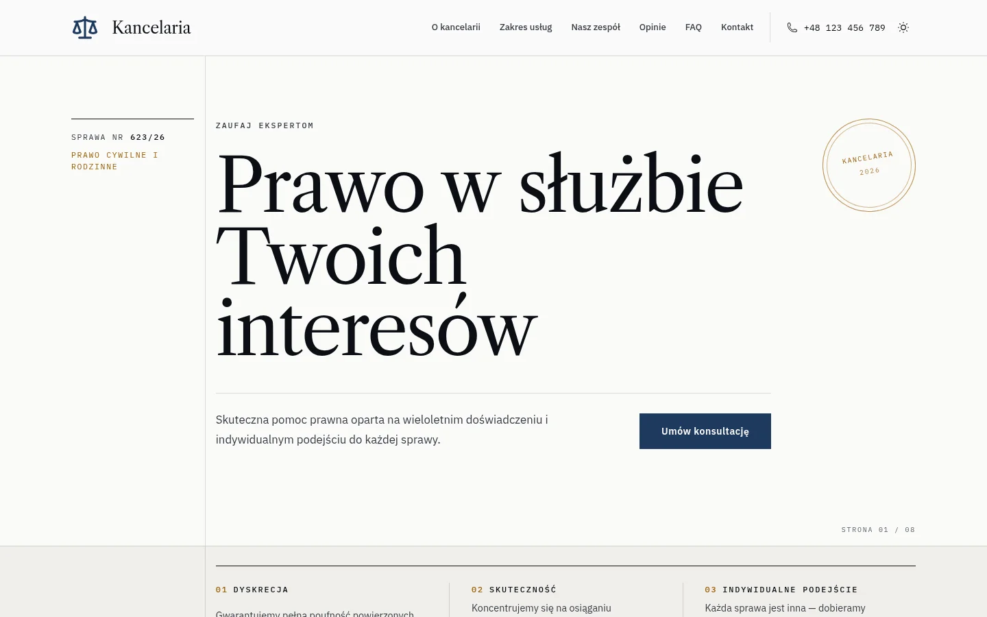 Szablon Kancelaria — podgląd strony